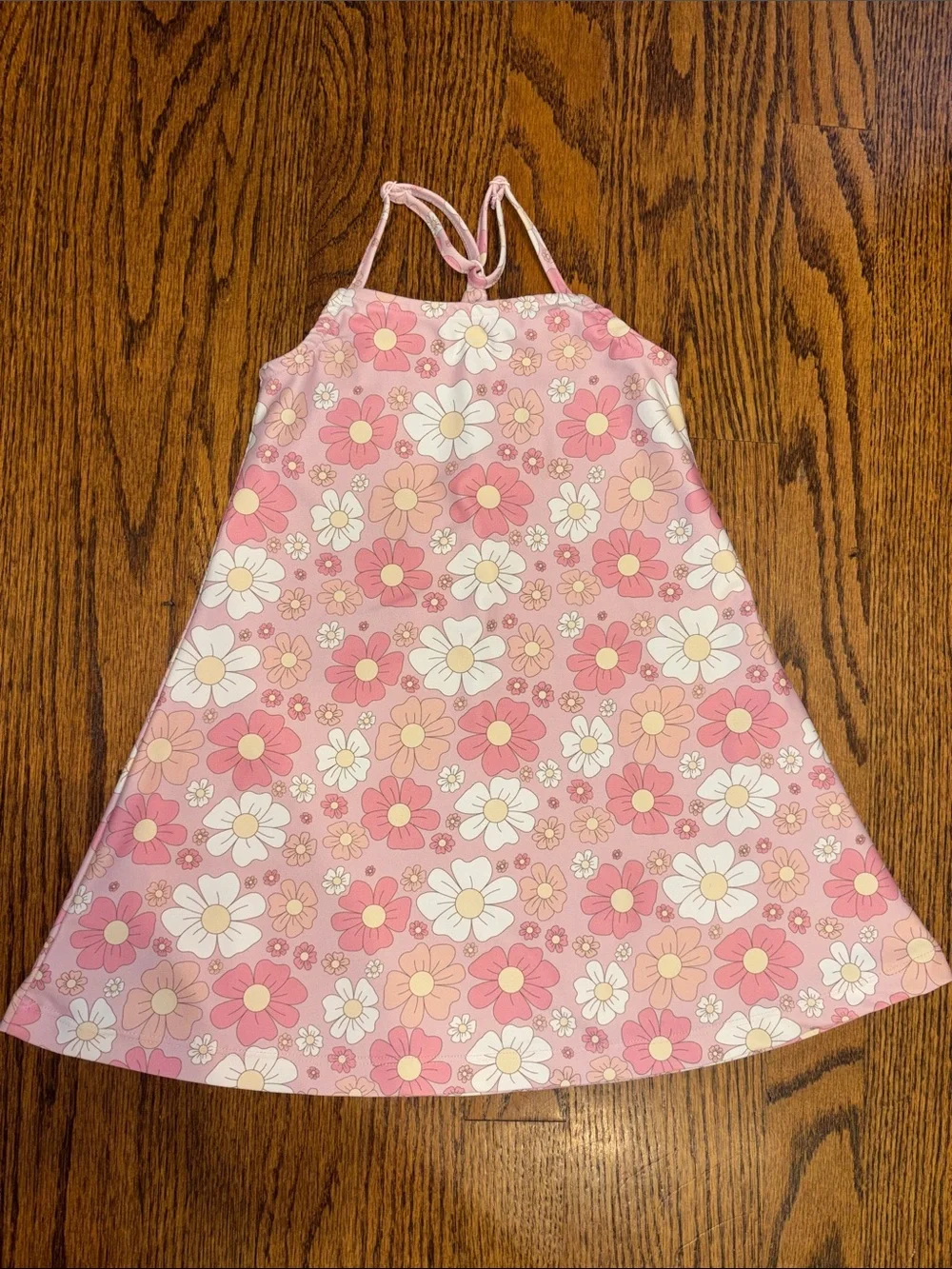 Girls' Pink Floral Halter Summer Dress